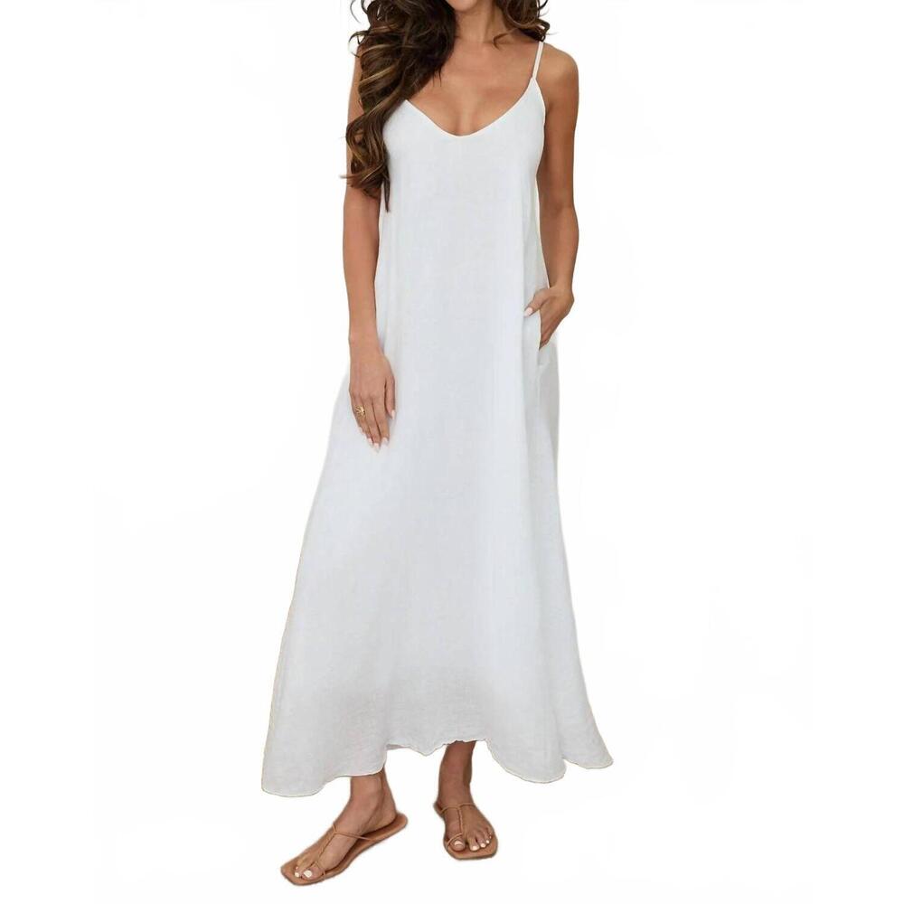 NEW MILIO MILANO spaghetti strap maxi dress in white